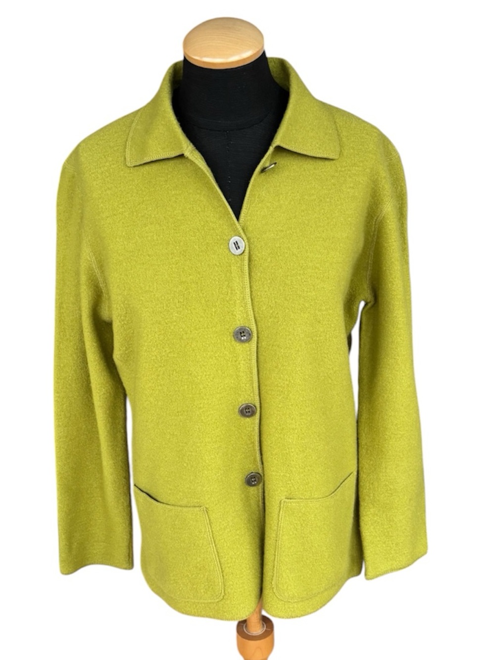 Vintage 90s Chico's Wool Lagenlook Coat Chartreuse Green Lime Size 0 Small